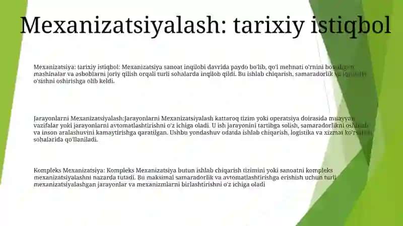 Jarayonlarni Mexanizatsiyalash, Kompleks Mexanizatsiya 2