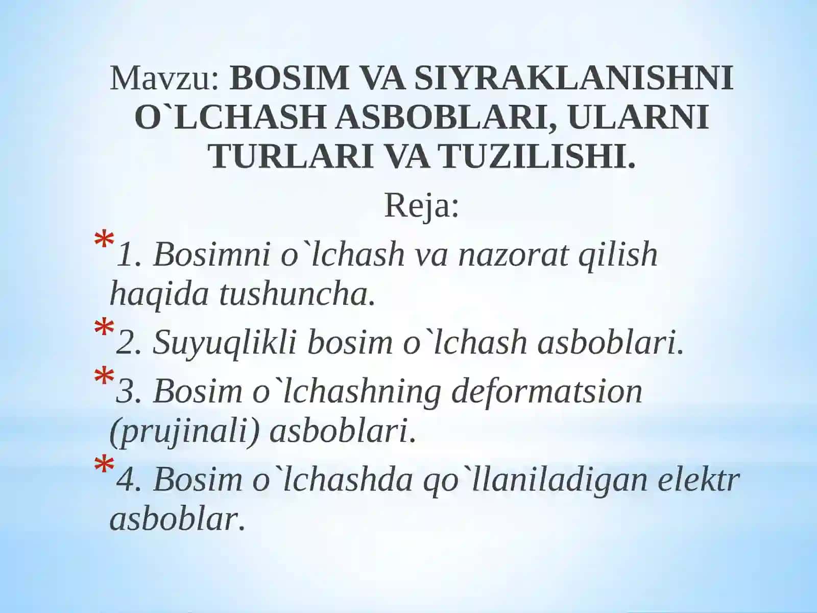 Bosim va siyraklanishni o`lchash asboblari, ularni turlari va tuzilishi 2