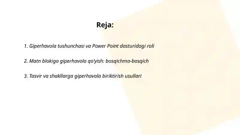 Power Point dasturida giperhavolalar yordamida taqdimot yaratish 2