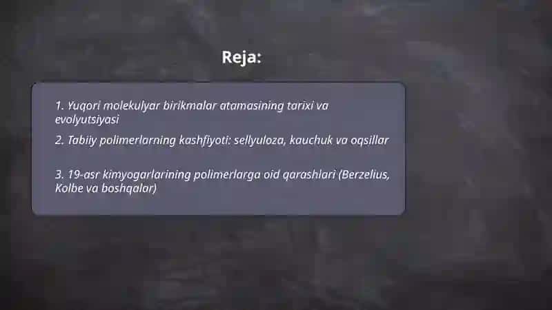Yuqori molekulyar birikmalar kimyosining rivojlanish tarixi 2