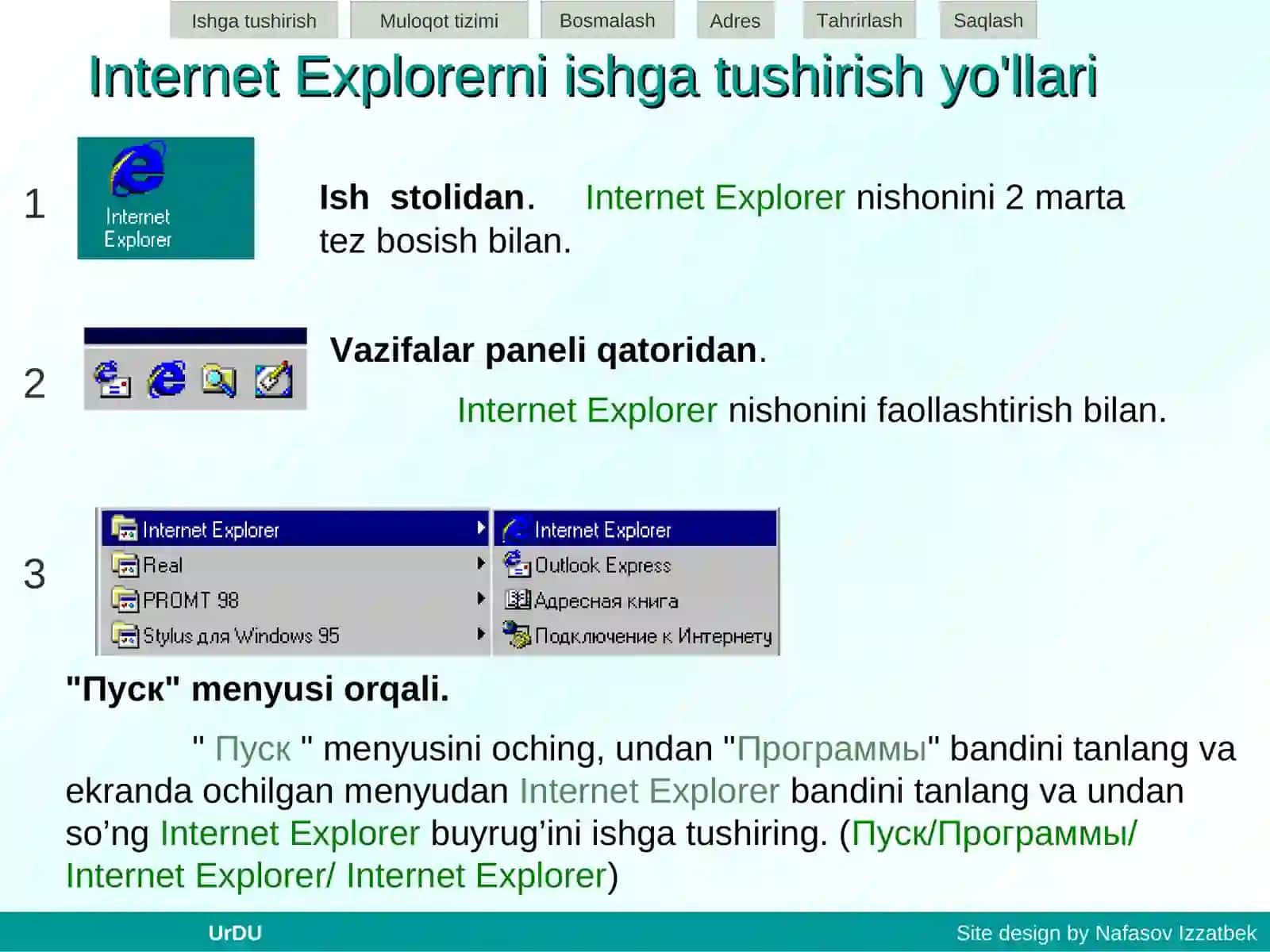 Microsoft Internet Explorer dasturida ishlash 2
