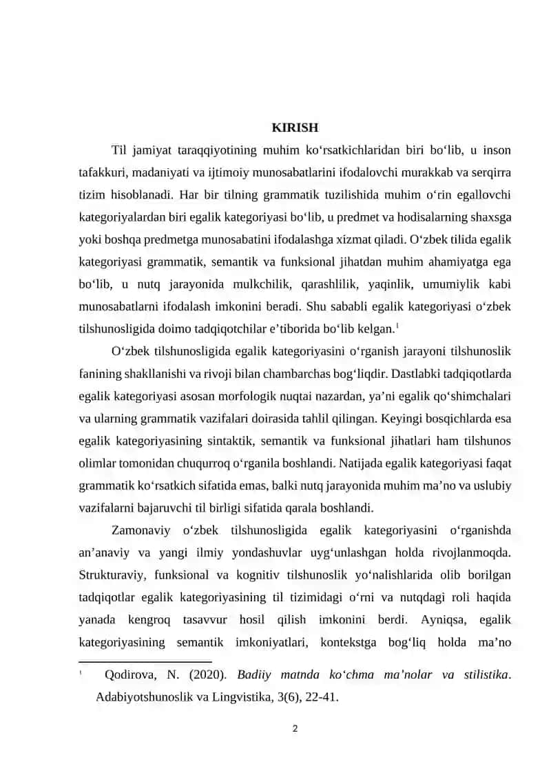 Oʻzbek tilshunosligida Egalik kategoriyalarining oʻrganilishi 2
