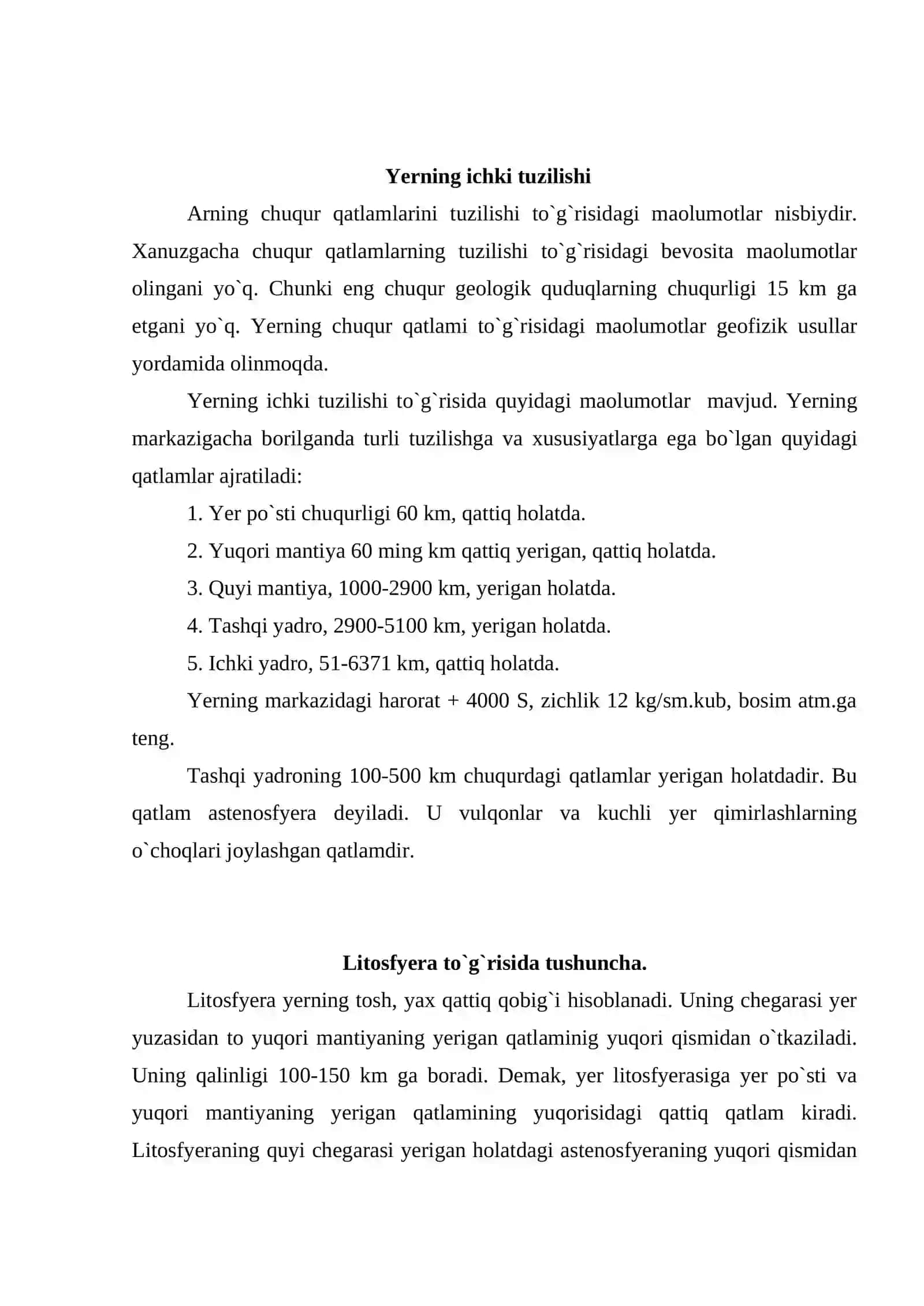 Yerning litosfyera qobig`i va uning xususiyatlari 2
