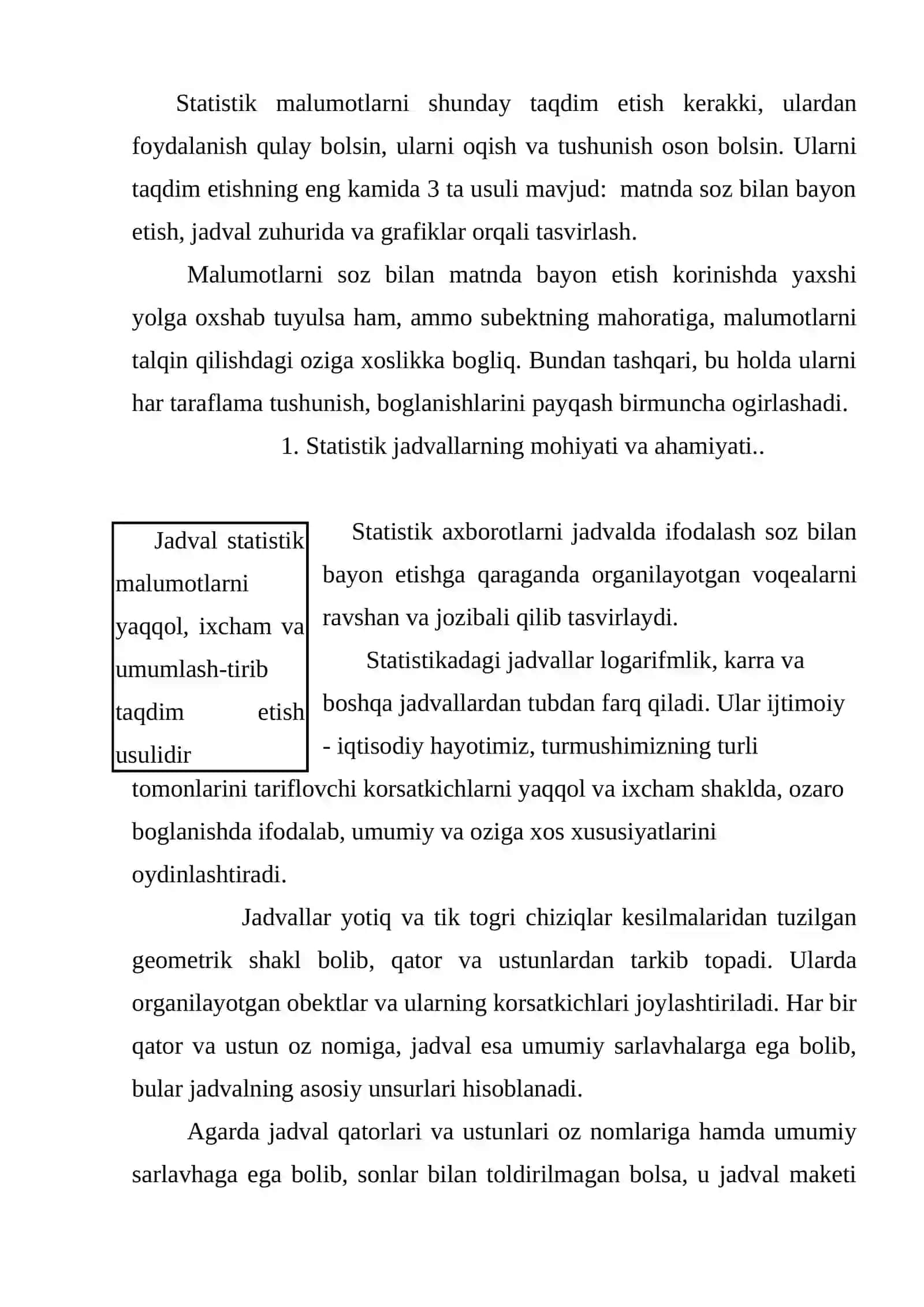 Statistik jadvallar va grafiklar 2