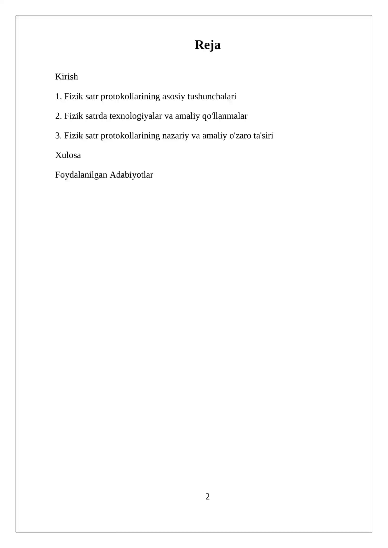 OSI MODELIDA FIZIK SATXI PROTOKOLLARI 2