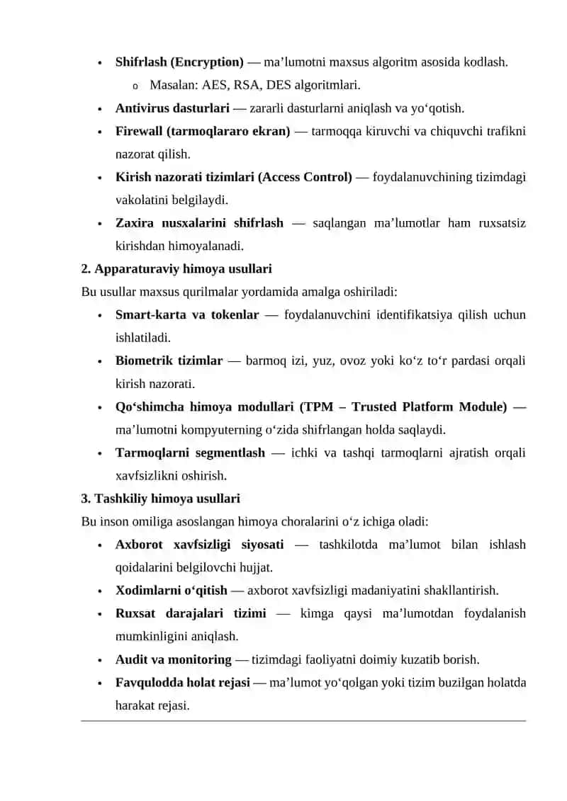 Axborotlarni himoyalash va zaxiralash usullari 2
