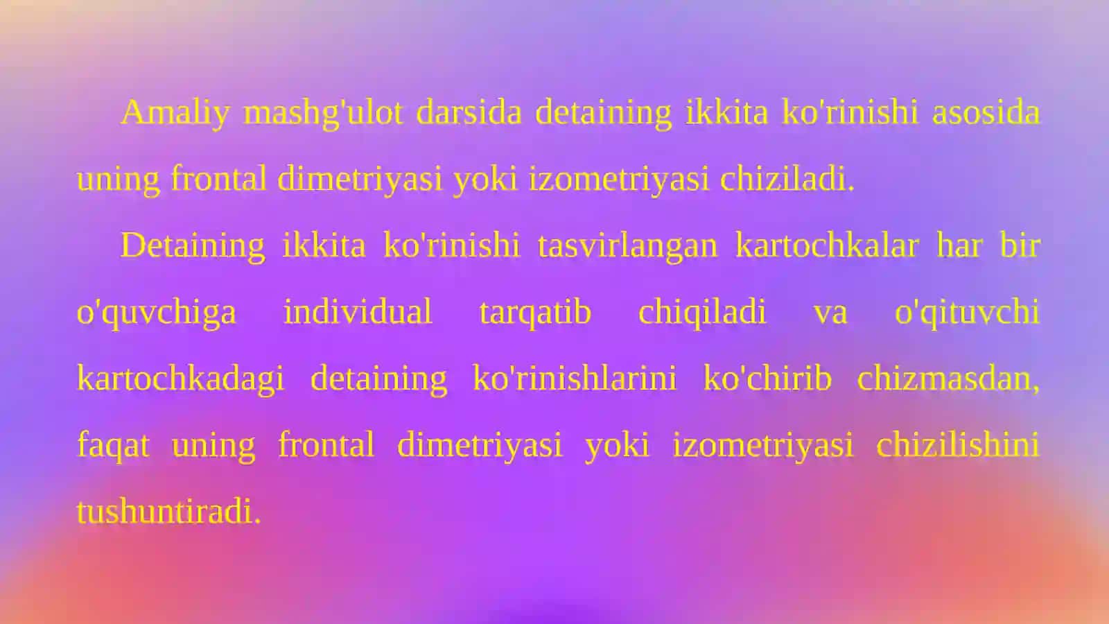 AKSONOMETRIK PROYEKSIYALAR BO'YICHA AMALIY MASHG'ULOT 2