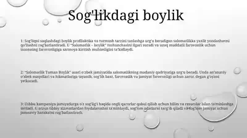 Salomatlik Tuman Boylik 2