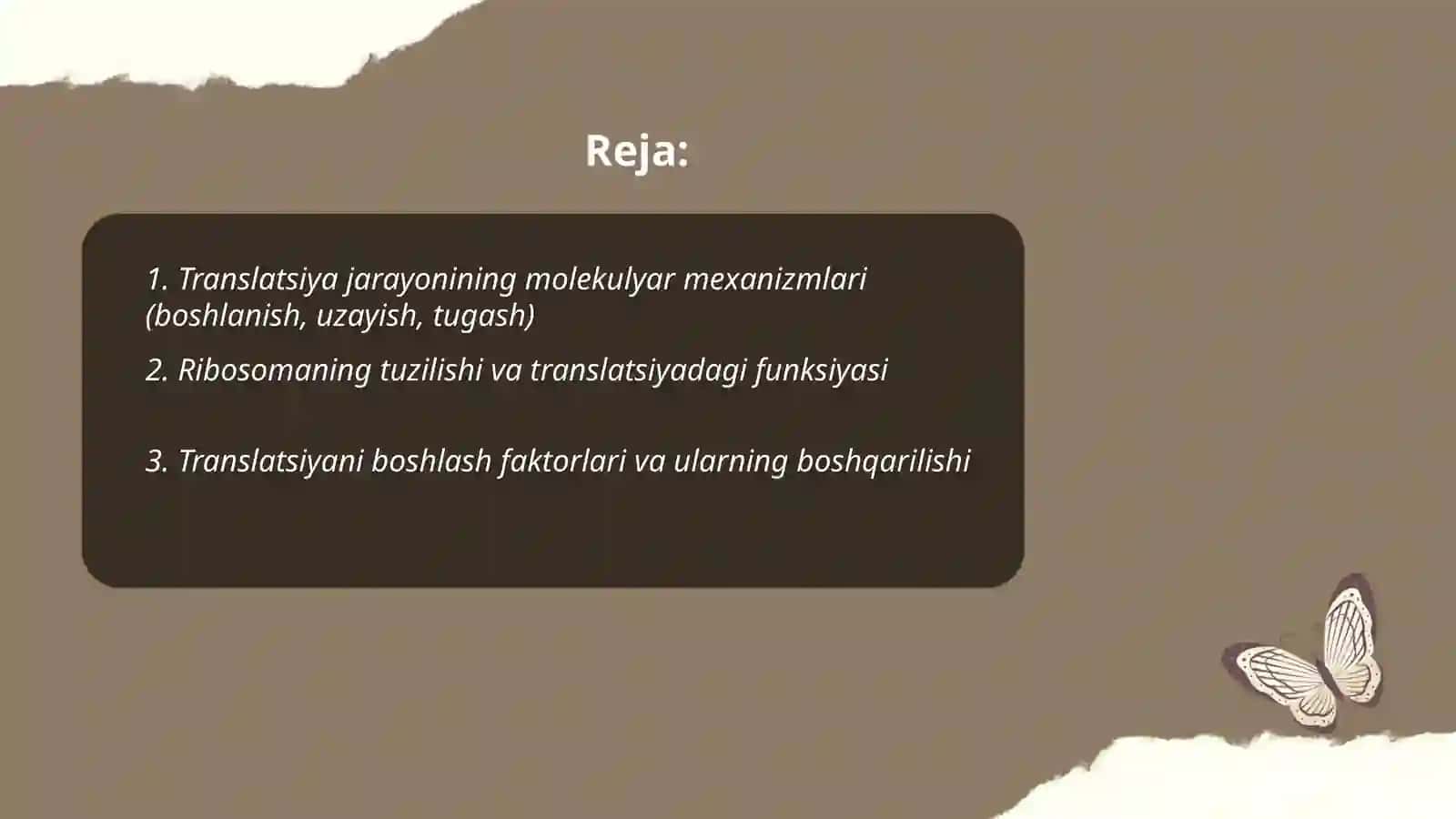 Translatsiya va genlar almashinuvining boshqarilishi 2