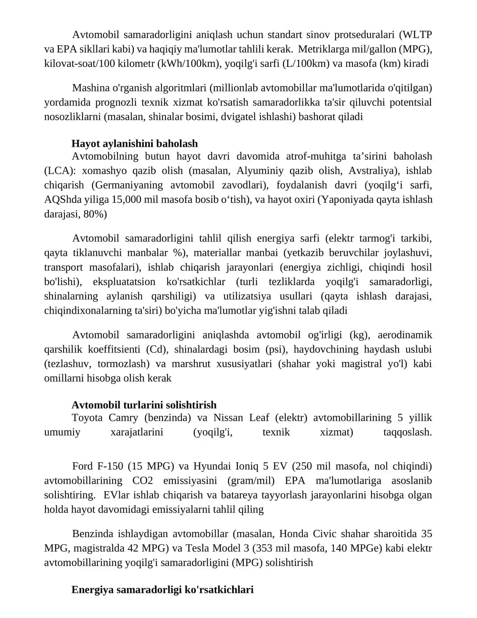 Avtomobil samaradorligini aniqlash 2