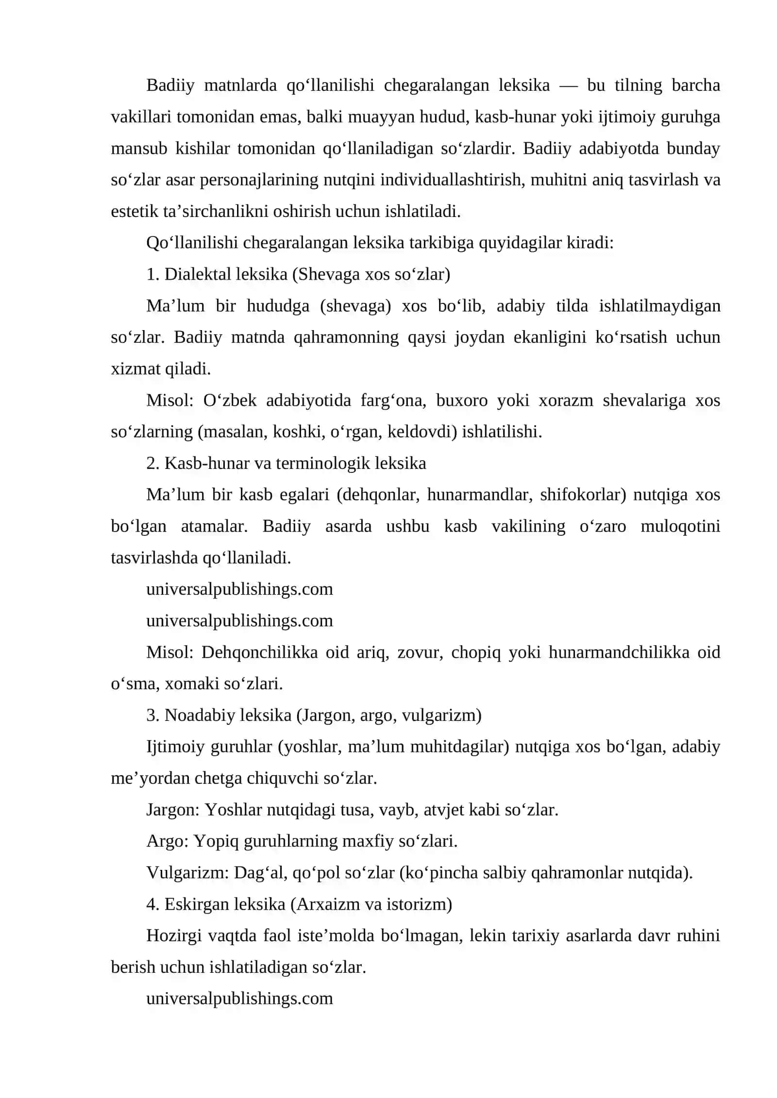 BADIIY MATNLARDA QO'LLANUVCHI CHEGARALANGAN LEKSIKA 2