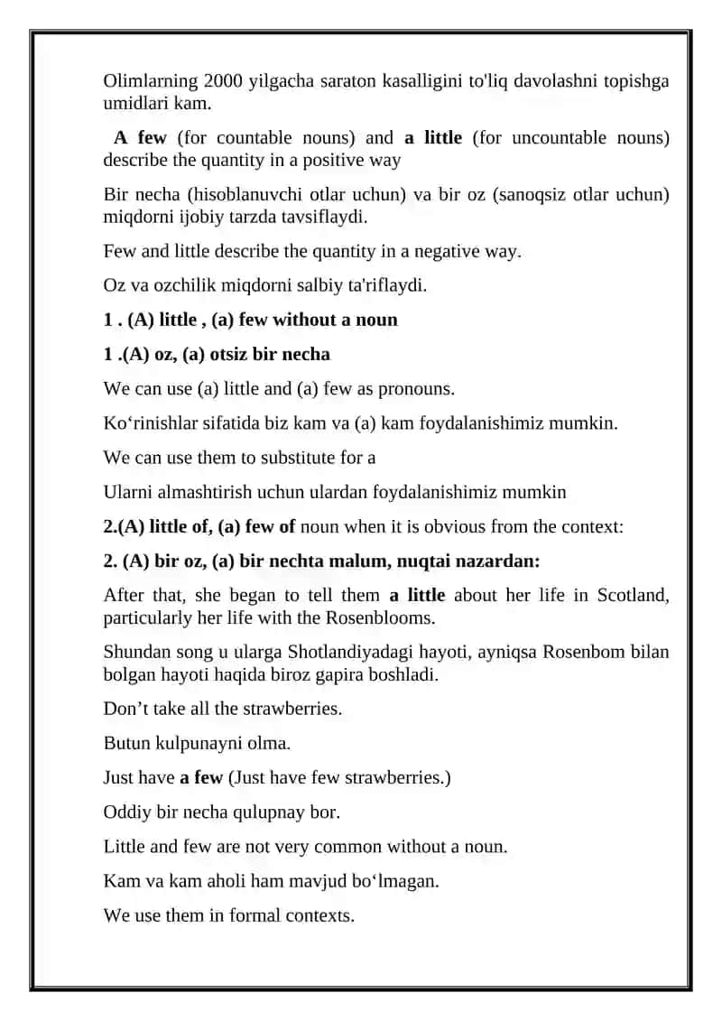 Usage of ‘much, many, a few, alittle’ 2