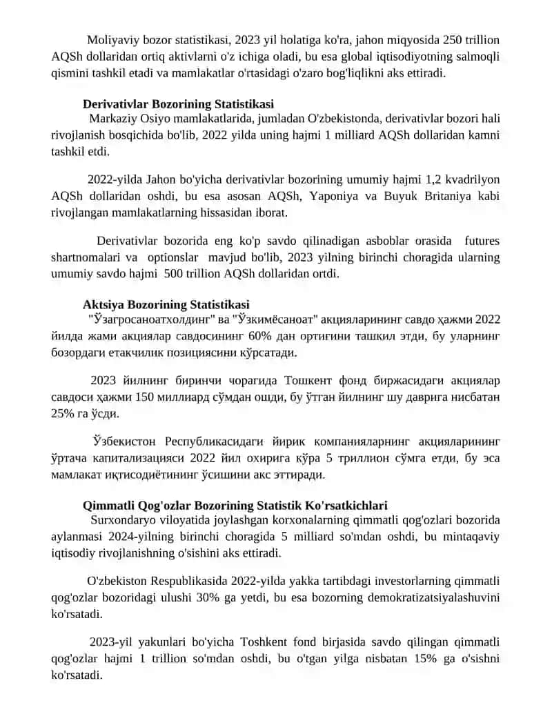Moliya bozori statistikasi 2