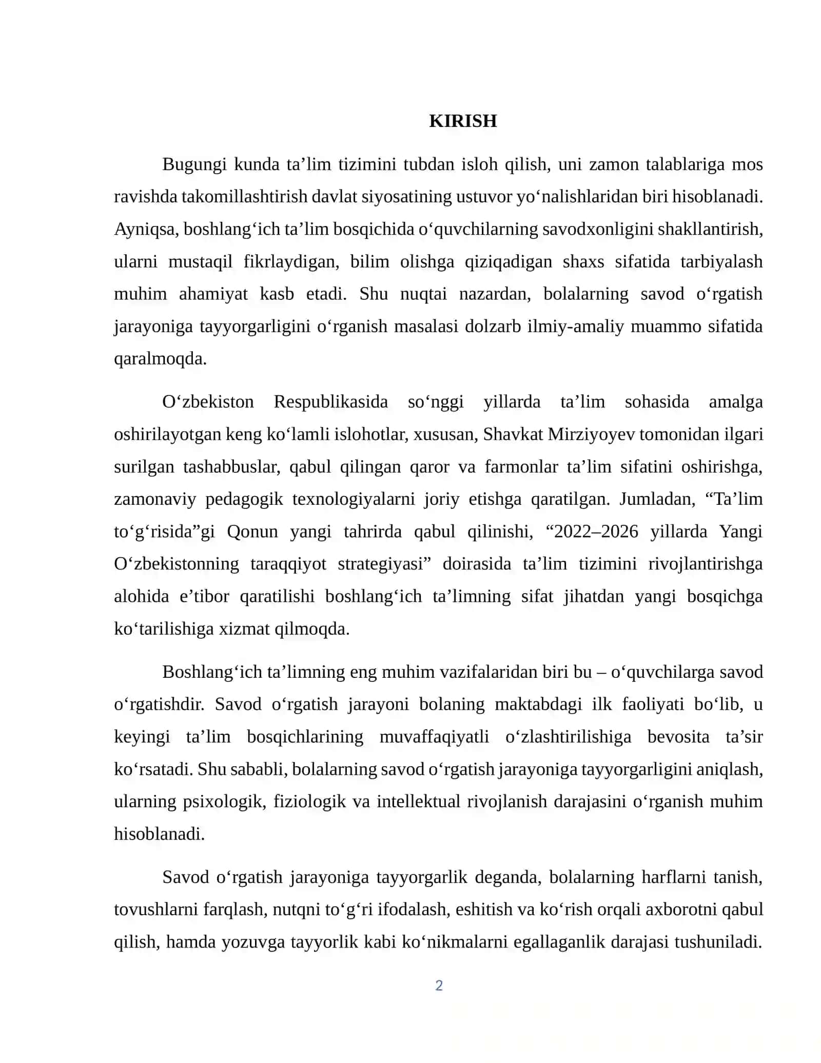 Bolalarning savod o’rgatish jarayoniga tayyorgarligini o'rganish 2