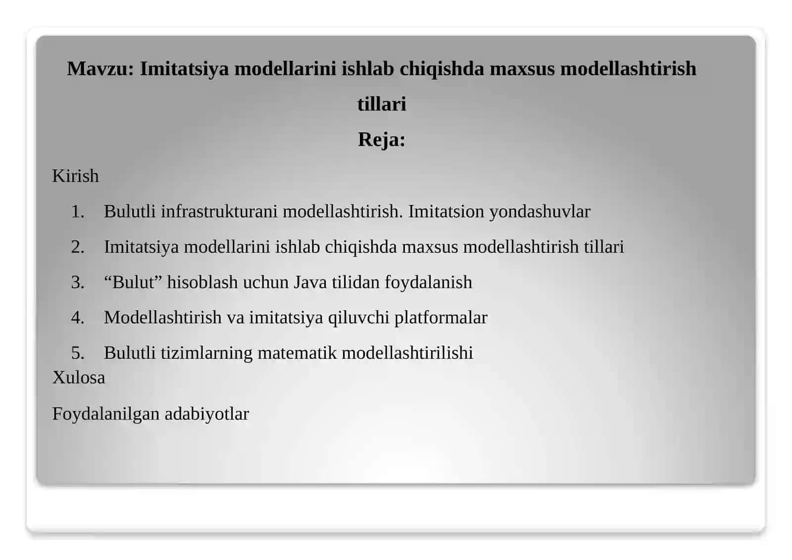 Imitatsiya modellarini ishlab chiqishda maxsus modellashtirish tillari 2
