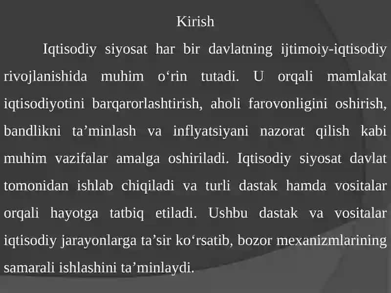 Iqtisodiysiyosatning dastak va vositalari 2