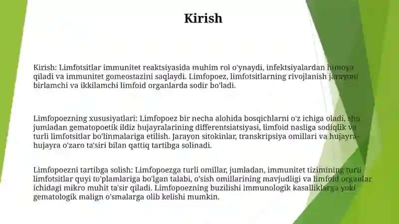 Limfotsitopoezning Hususiyatlari 2