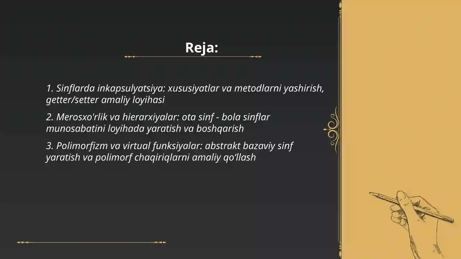Obyektga yo'naltirilgan dasturlash ustida amaliy ishlar 2
