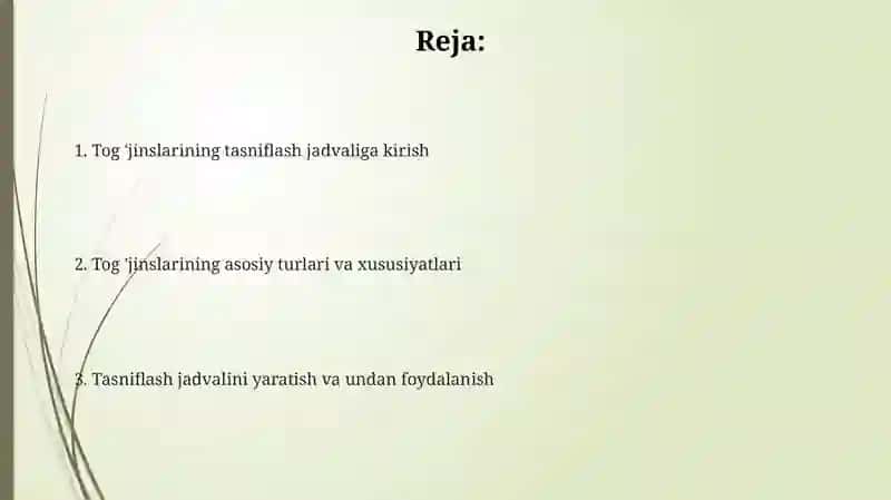 Togʻ jinslarining klassifikatsiya jadvalini ishlash 2