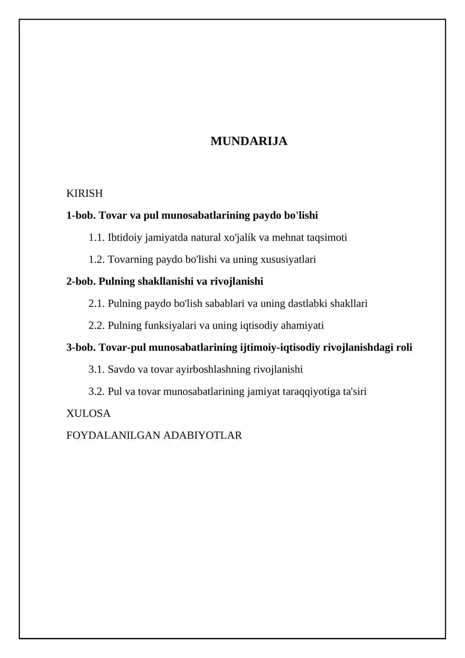 Tovar va pul munosabatlarining shakllanishi 2