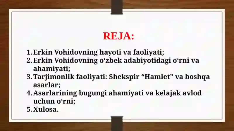 Erkin Vohidov she`riyati (TAQDIMOT) 2