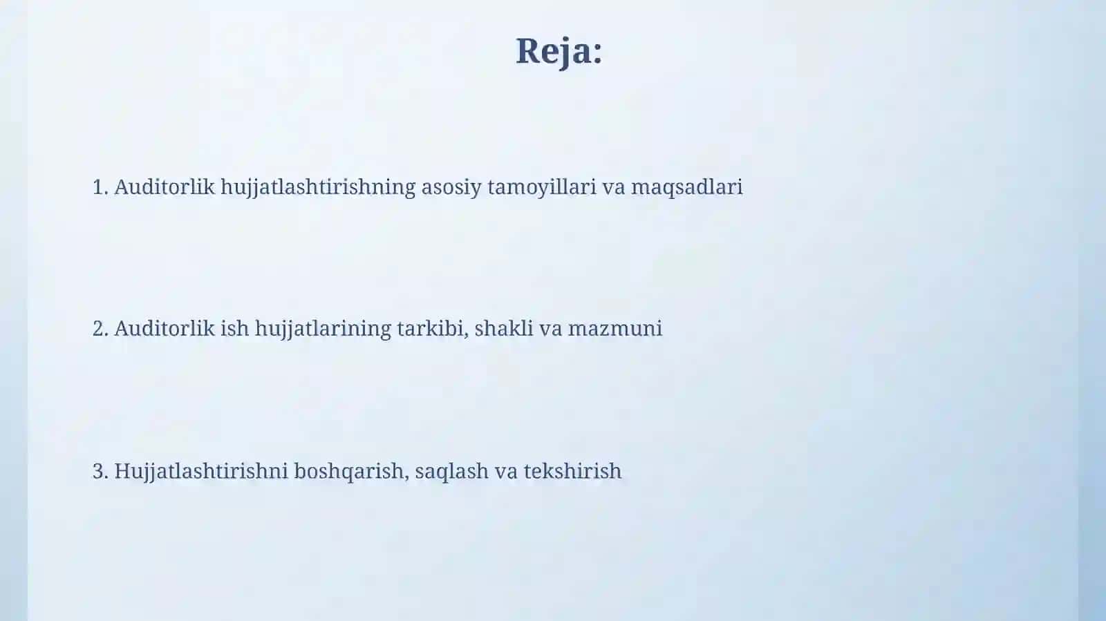 Auditorlik tekshiruvini hujjatlashtirish 2
