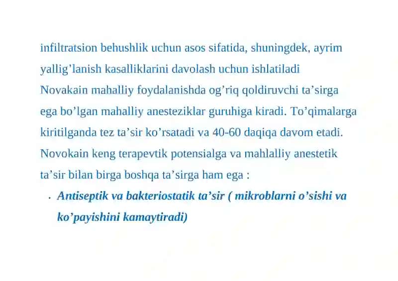 Novokain blokadasining foydalari 2