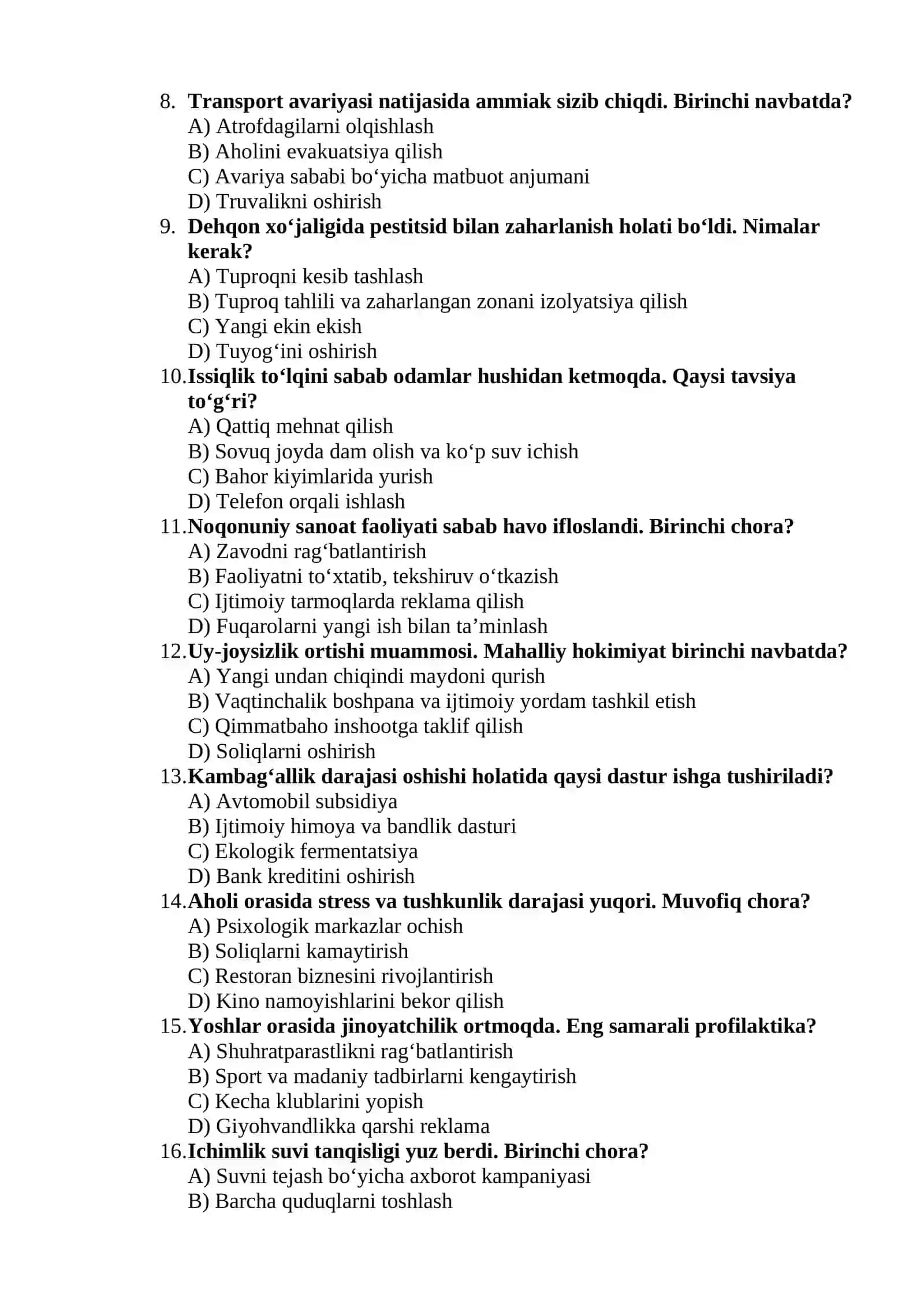Ko‘p variantli (MCQ) testlar 2