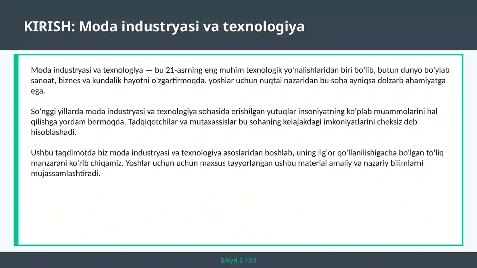 Moda Industryasi va Texnologiya 2