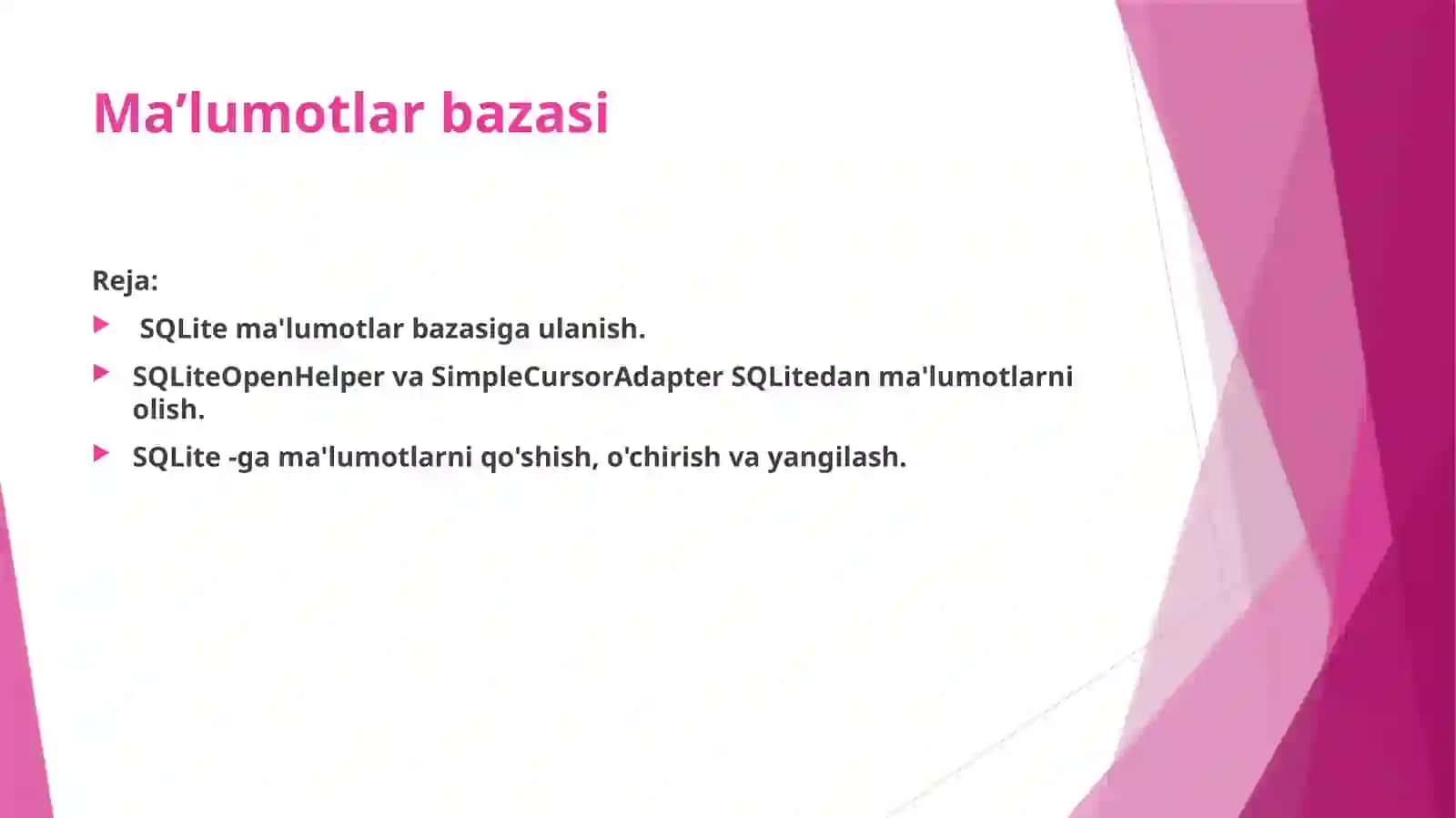 Android dama'lumotlarbazasini boshqarish 2