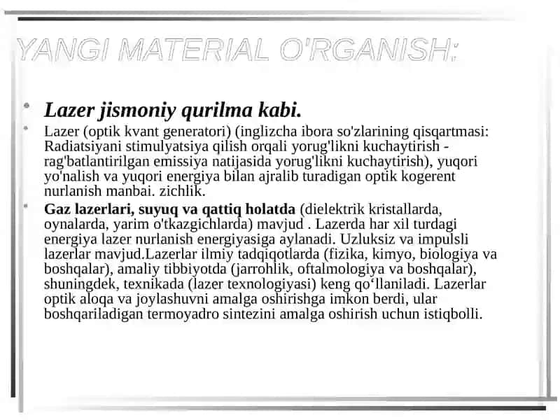 Lazerlar.Tibbiyotda lazerlardan foydalanish 2