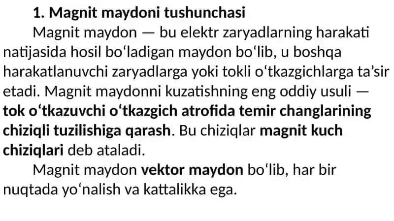 MAGNIT MAYDONI VA MODDANING MAGNIT XOSSALARI 2
