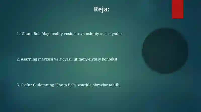 Shum Bola asarlari tahlili 2