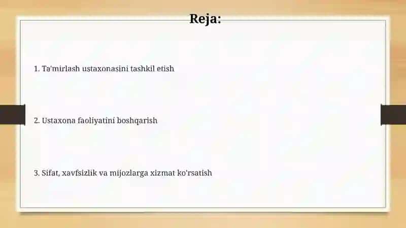 Ta'mirlash xoʻjaligini tashkil etish 2