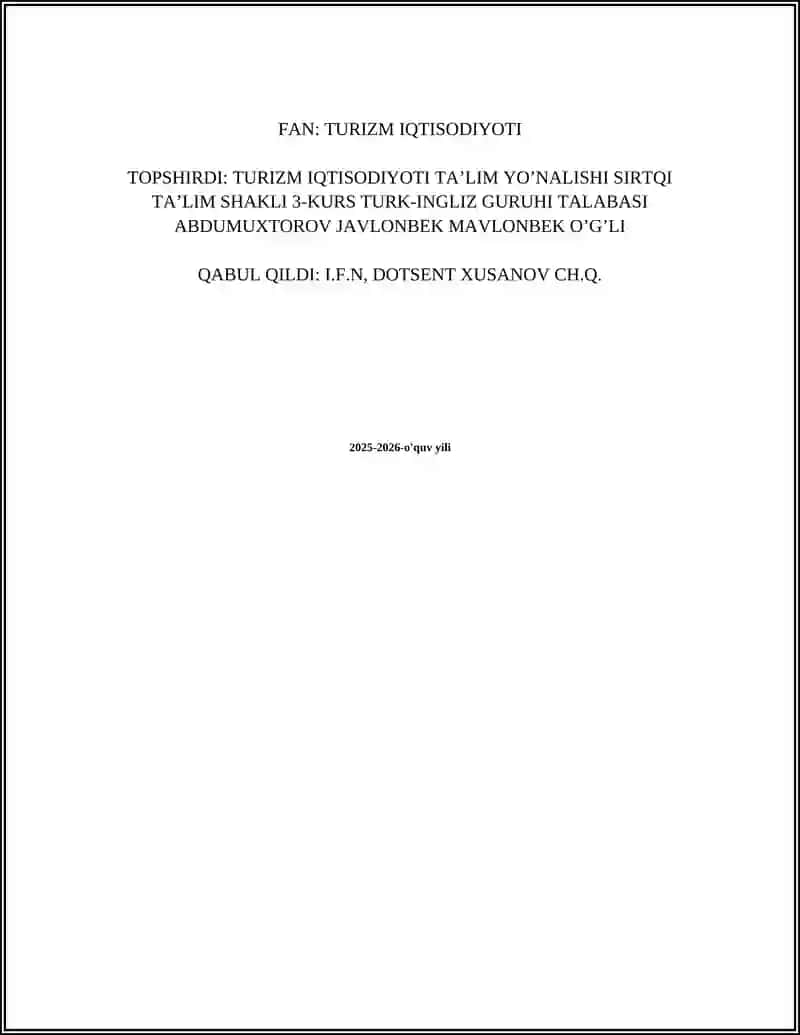 TURIZM INFRATUZILMASINING IQTISODIY SAMARADORLIGI 2