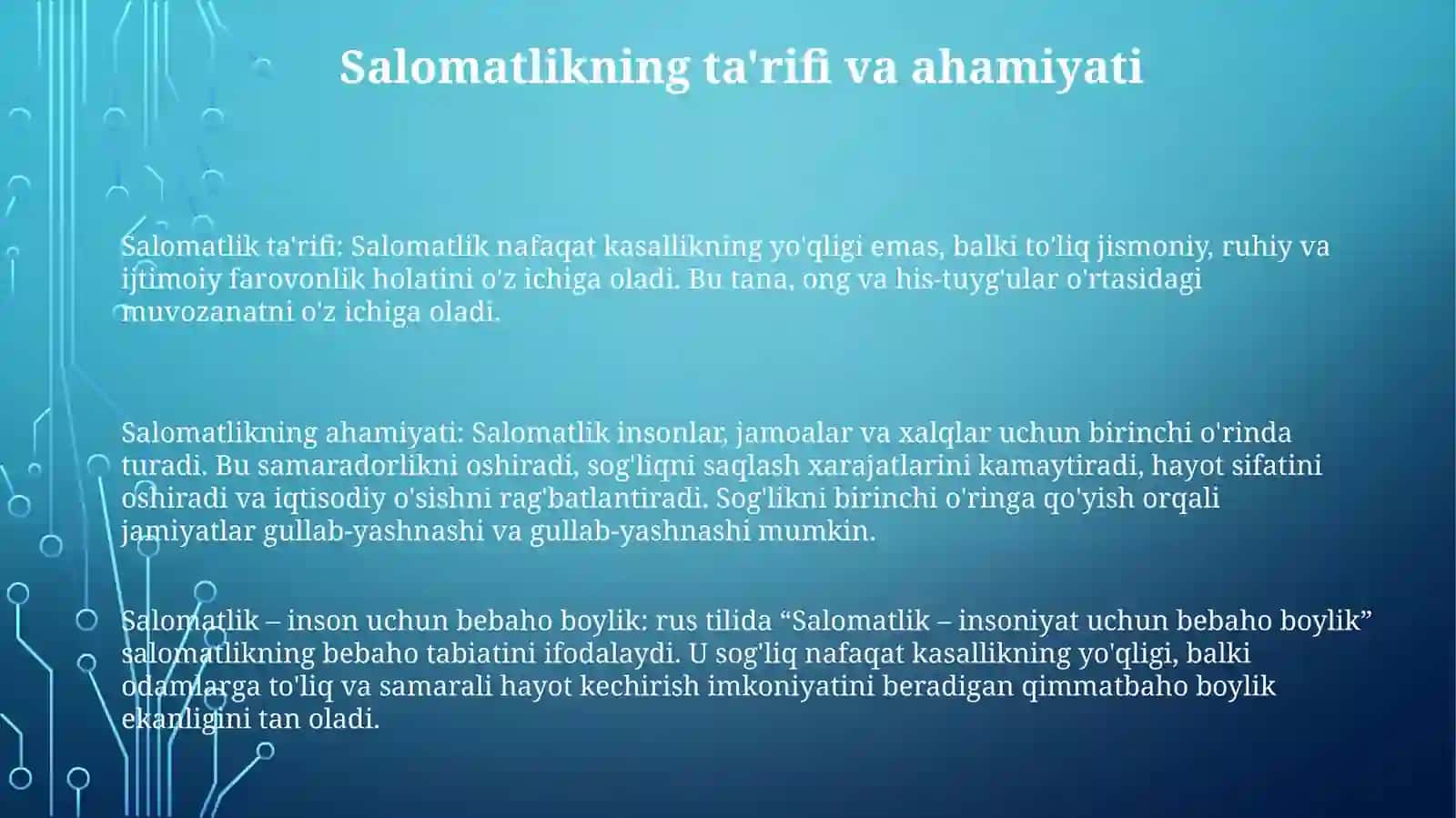 Salomatlik ta'rifi 2