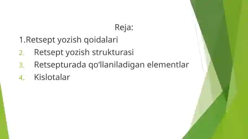 Retsept yozish . retsepturada kimyoviy elementlarning qoʻllanilishi  . Kislotalar 2