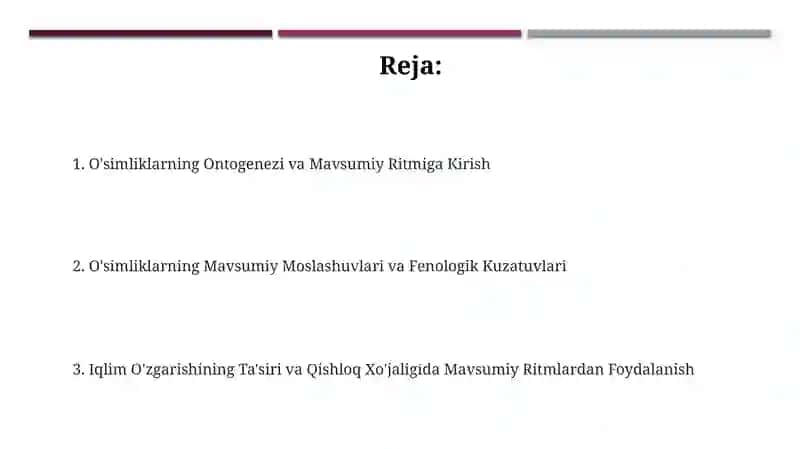 O'simliklarning Ontogenezi va Mavsumiy Ritmiga Kirish 2