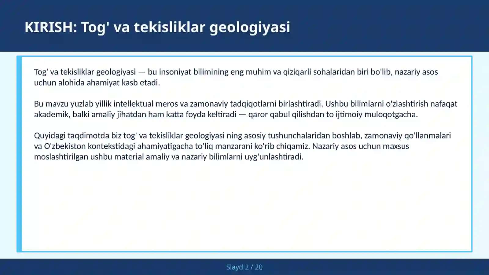 TOG' VA TEKISLIKLAR GEOLOGIYASI 2