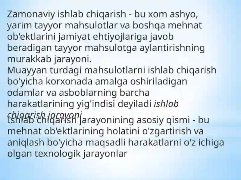9-Maruza: Ishlabchiqarishni avtomatlashtirish 2