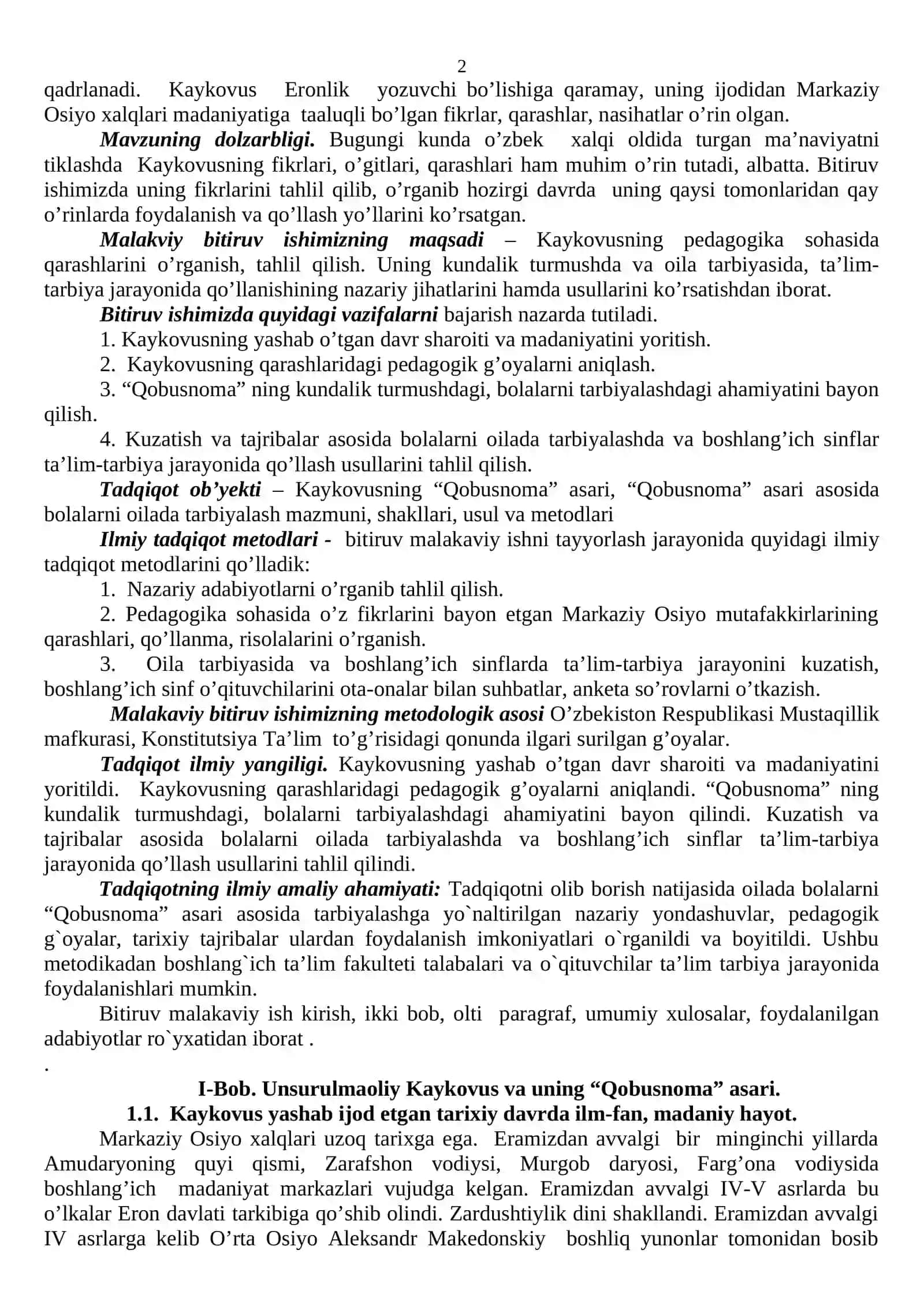 Kaykovusning pedagogika sohasida qarashlarini o’rganish 2