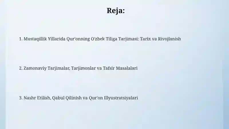 Mustaqillik Yillarida Qur'onning O'zbek Tiliga Tarjimasi: Tarix va Rivojlanish 2