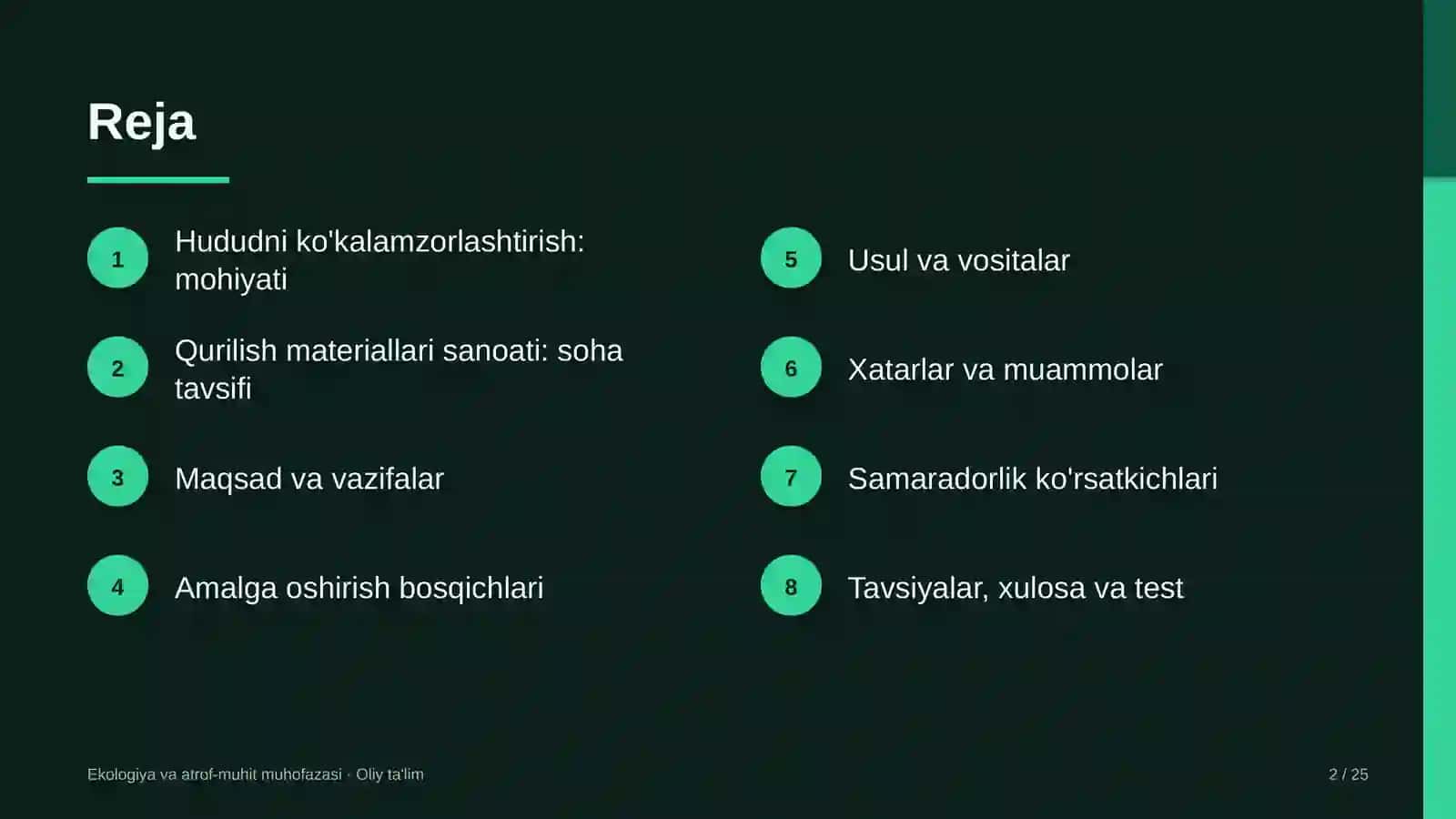 qurilish materiallari sanoatida hududni ko'kalamzorlashtirish 3067 2