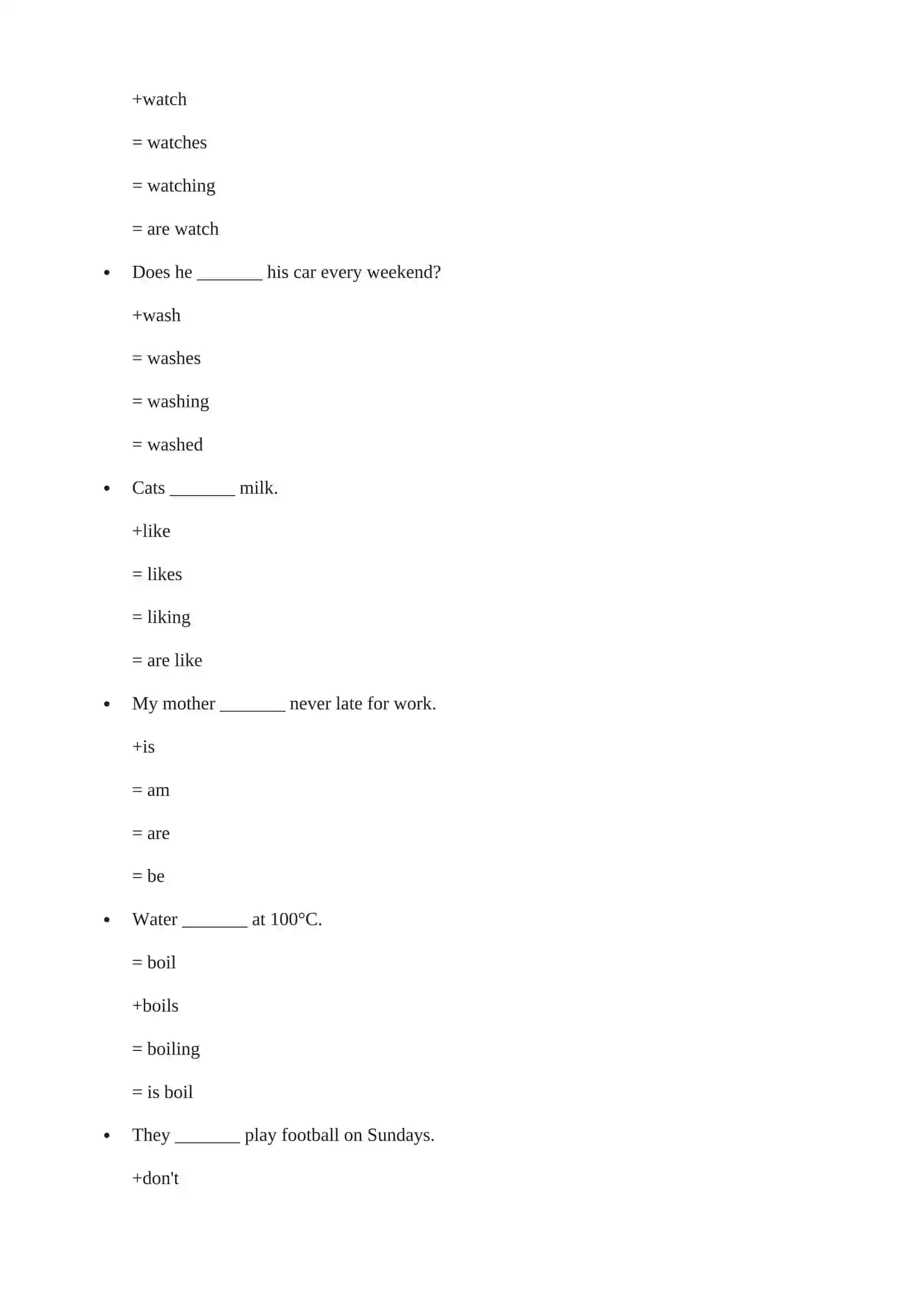 English Present Simple Tense Exercises 2
