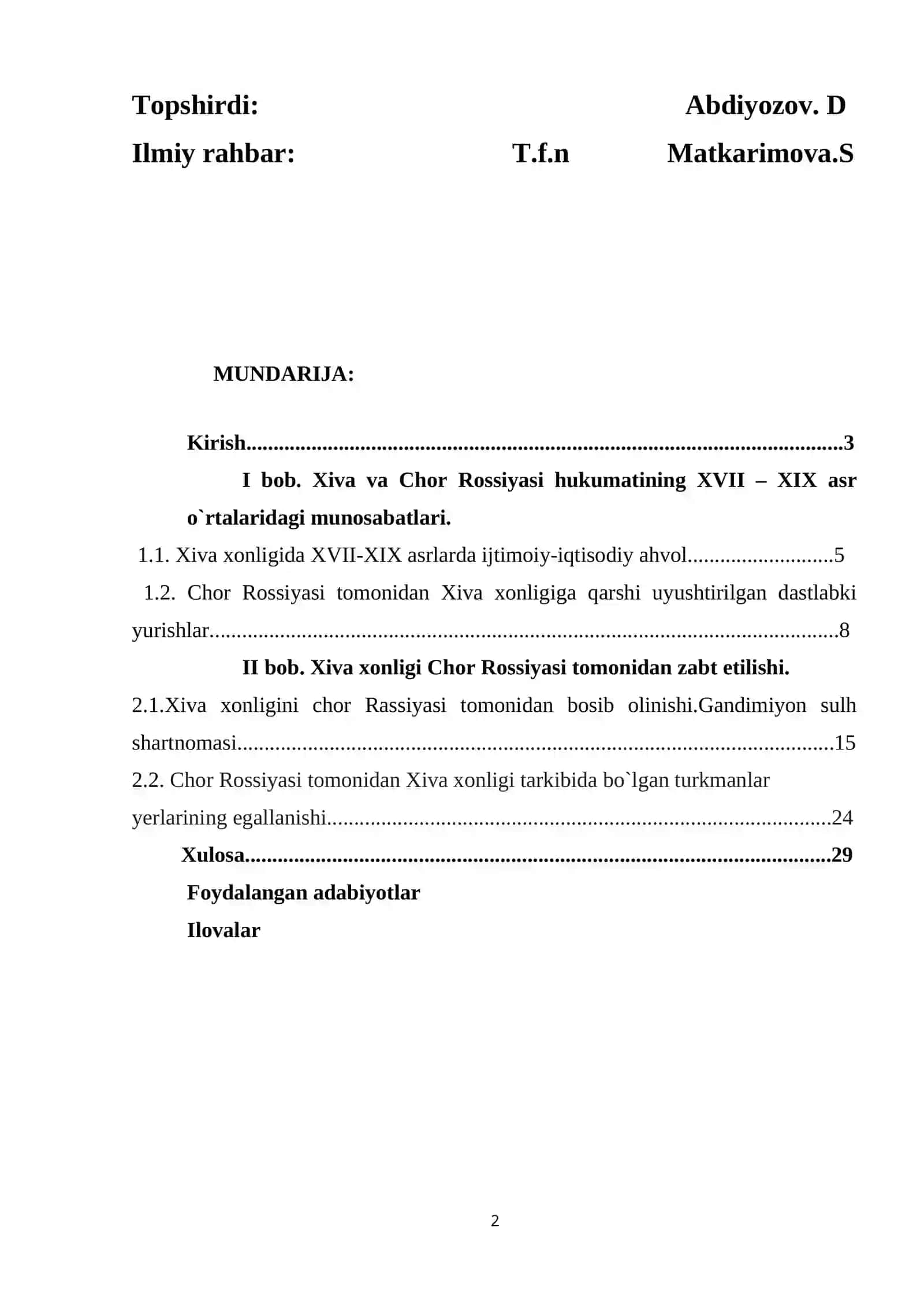 Xiva xonligining Rossiya bilan munosabati 2