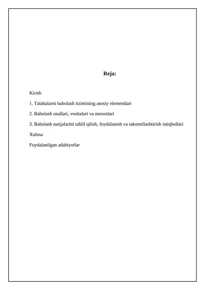 Talabalarning bilim, ko'nikma va malakalarini baholash tizimi 2