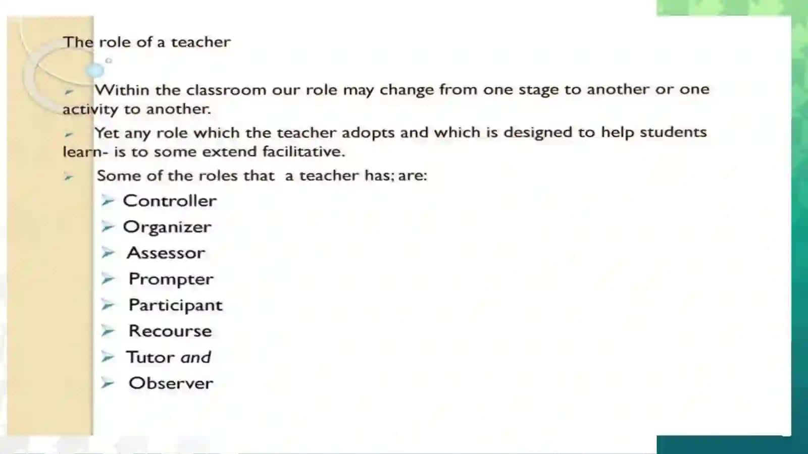 Teacher’s role in EFL classes 2