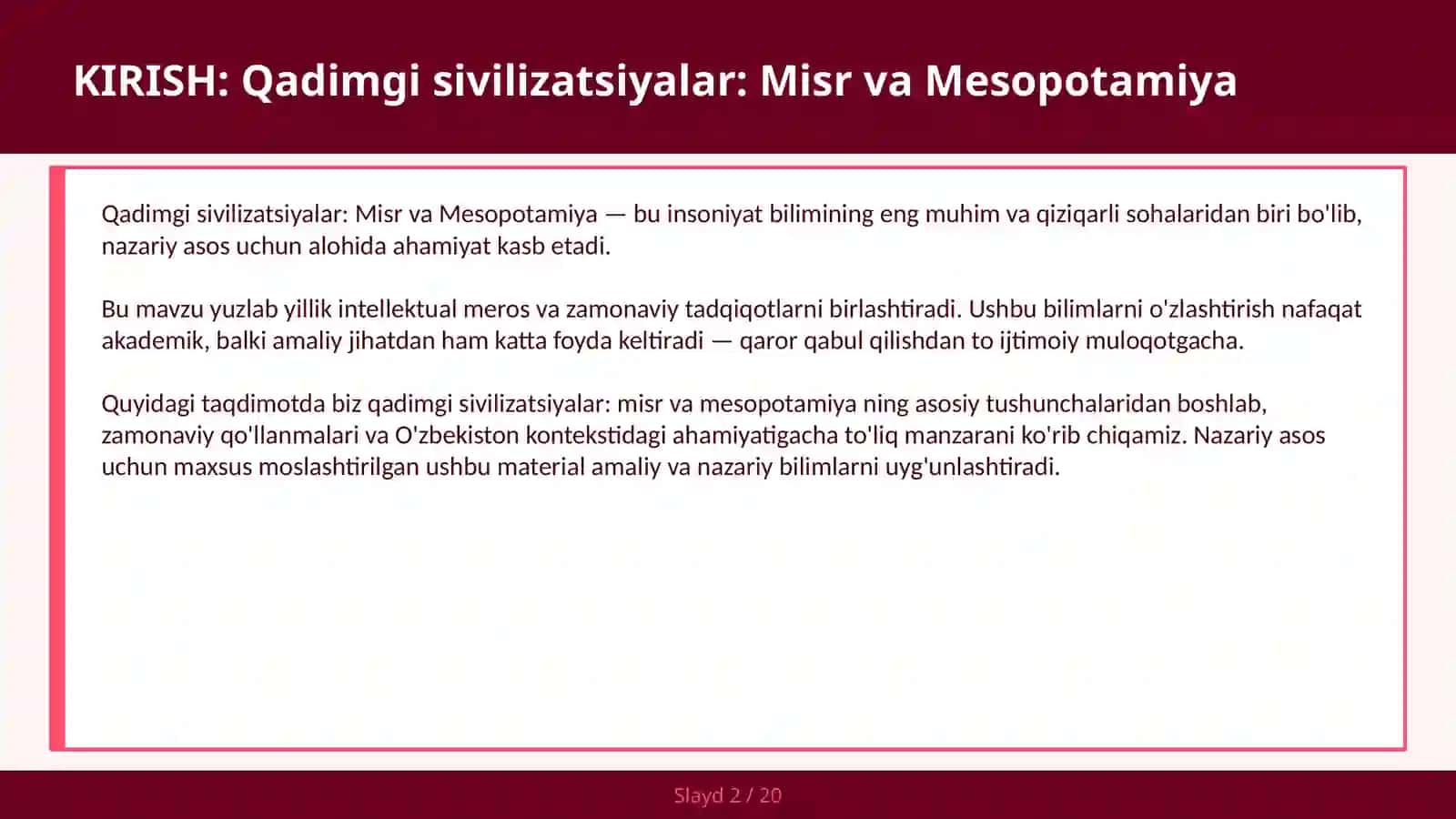 Qadimgi sivilizatsiyalar: Misr va Mesopotamiya 2