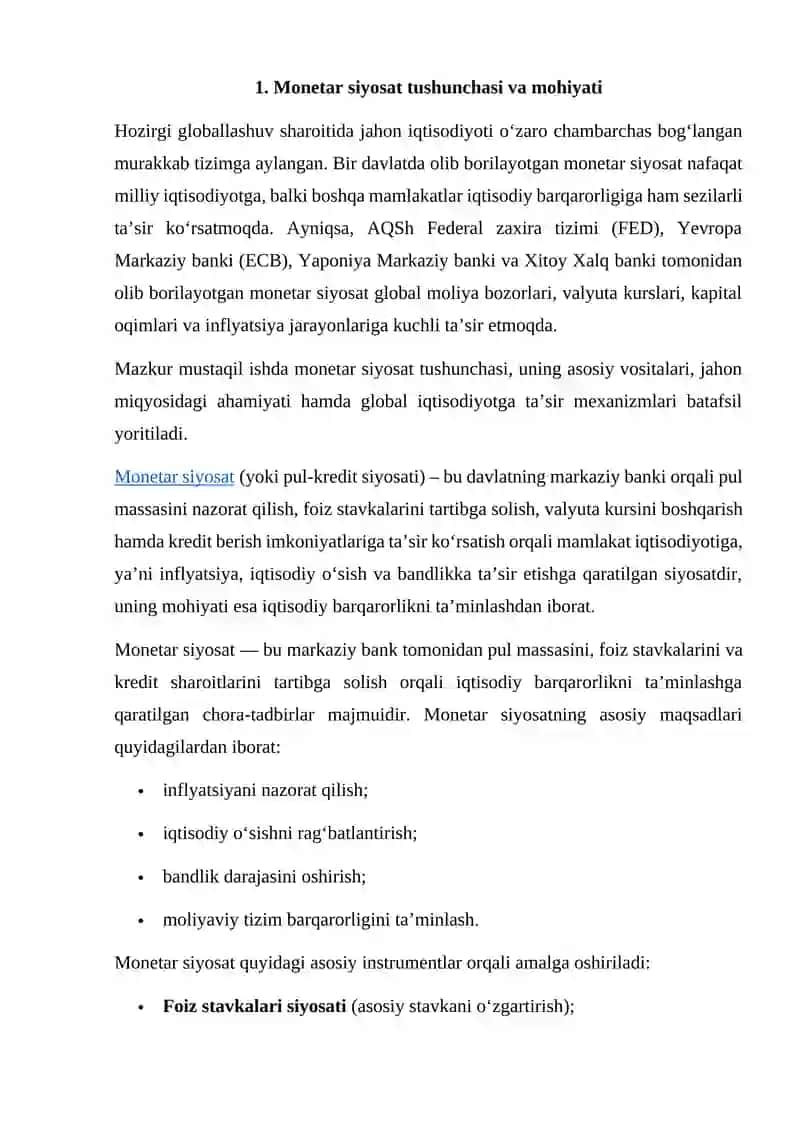 JAHON IQTISODIYOTIDA MONETAR SIYOSATNING GLOBAL TA’SIRI 2