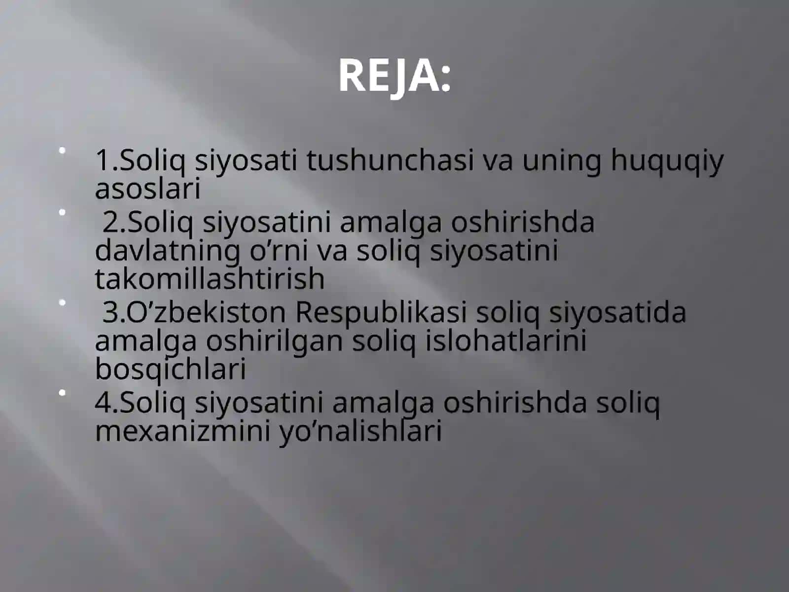 O’zbekiston Respublikasi soliq siyosati 2
